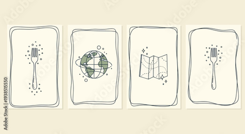 Global Cuisine Exploration: Fork, Earth, Map, and Culinary Journey Concept
