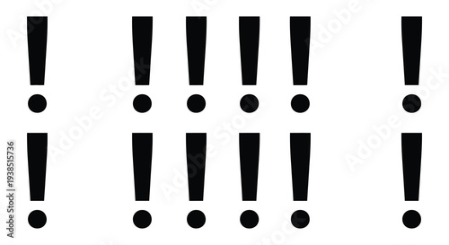 Arrangement of black exclamation marks and dots on a stark white background forming a pattern