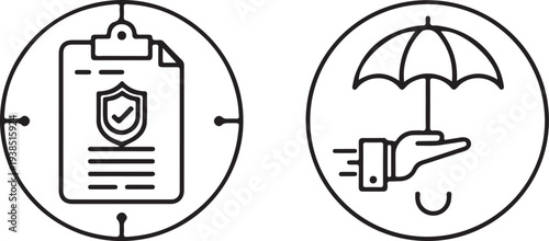 Vector icons representing insurance concepts including policy, risk, and protection symbols 