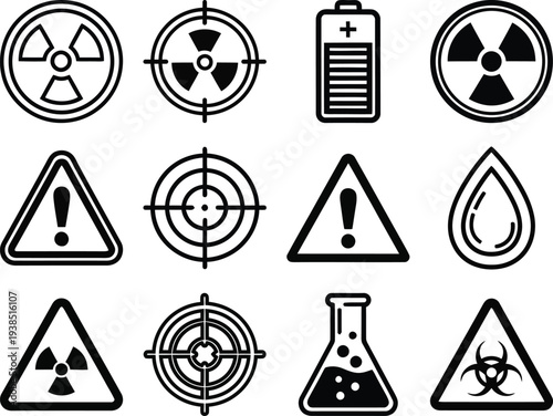 Collection of hazardous material and radiation warning symbols