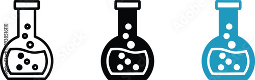 Three stylized bottle icons in different colors and states