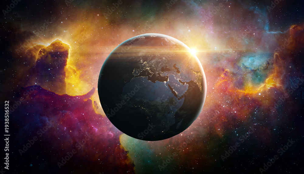 Fototapeta premium View from space of the sunrise over planet Earth. Elements of this image furnished by NASA.