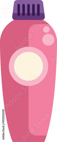 Pink plastic bottle presenting personal care liquid product over white background