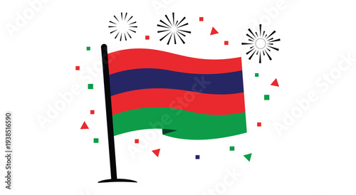 Waving flag with confetti and fireworks for celebration and national pride