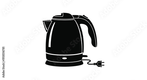 A black silhouette of an electric kettle with a power cord and plug is displayed