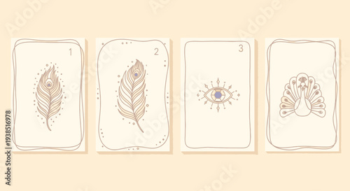 Mystic Tarot Cards with Feather, Eye, and Peacock Designs