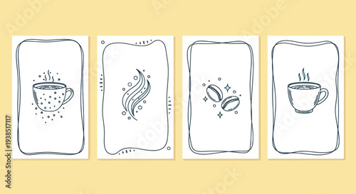 Hand-Drawn Coffee Cup & Beans Illustrations - Minimalist Cafe Art