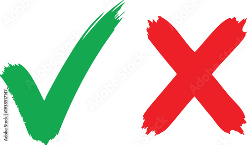 Green check mark and red x mark isolated on white background