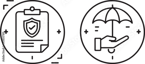Insurance icon set. Thin line icons for financial security. Vector symbols for personal, property, health, and life insurance.