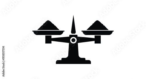 A black silhouette of traditional balance scales with heaps on each weighing pan high quality professional