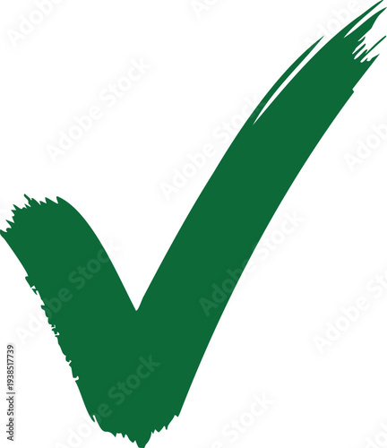 Green check mark with a textured brush stroke effect symbol tick