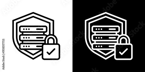Secure Server Icon Set Vector Collection Isolated In Black And White