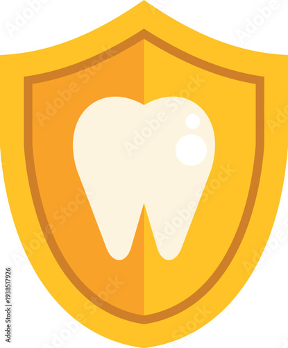 Golden shield protecting a white tooth, symbolizing dental health and safety