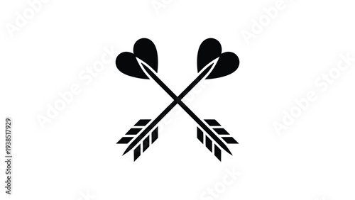 Crossed arrows with heart shapes icon representing love, romance, cupid symbol, relationship concept, valentines day design and romantic emblem