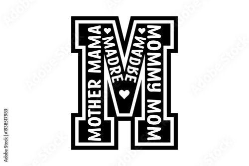 Letter M Monogram Varsity Style Typography for Mother's Day Design