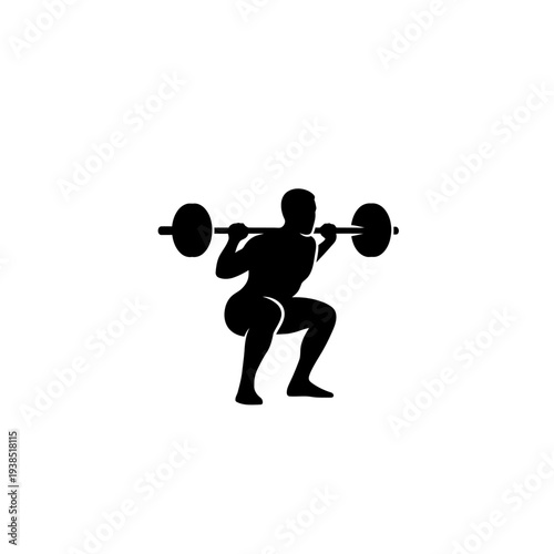 Silhouette of a person performing a squat with a barbell.