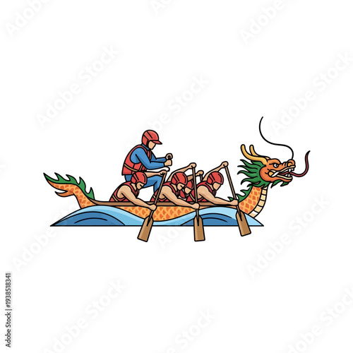 Dragon Boat Racing Team with Paddlers and Coxswain.