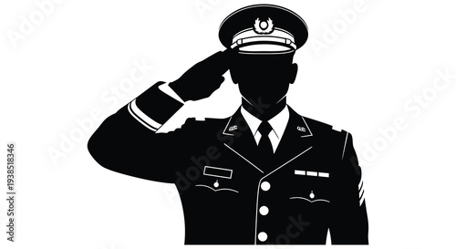 Silhouette of a military officer in uniform saluting a symbol of respect and honor high quality