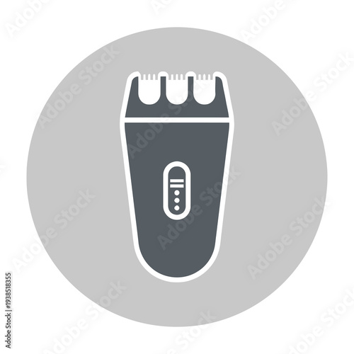 Electric shaver with sleek metallic design and modern controls isolated on a simple grey circular background