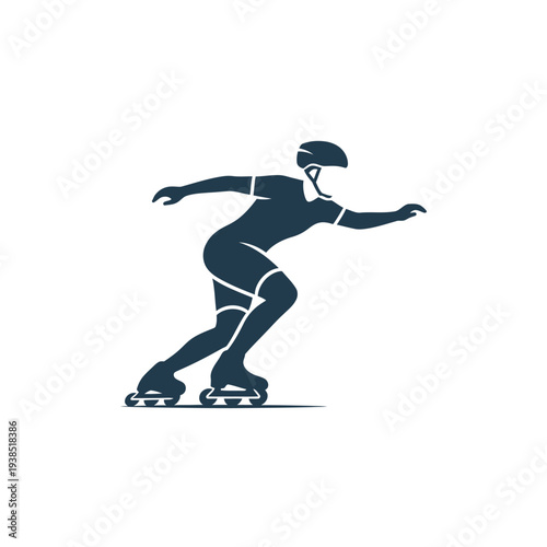 Silhouette of a person inline skating in a dynamic pose.