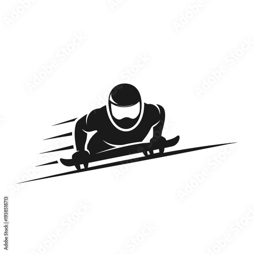 Black and white illustration of a skier in motion.