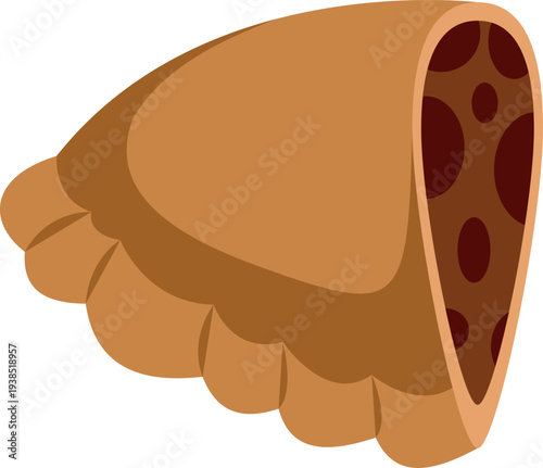Tasty baked empanada with meat filling and golden crust shown in colorful vector design