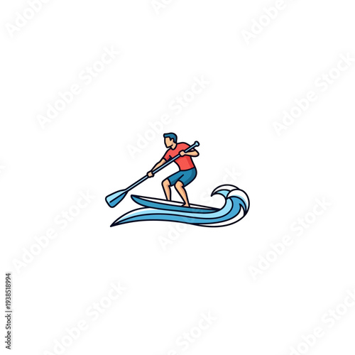 Man Paddleboarding on a Wave.