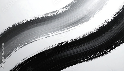 Two curving brushstrokes?one dark gray, one black?swoosh diagonally across a gradient white surface