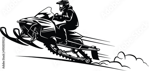 Man riding snowmobile through snowy landscape with motion blur