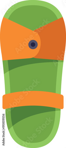 Bright green sandal with orange straps shown in a simple flat vector graphic design