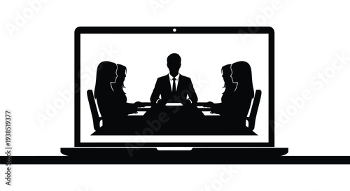 A black silhouette of a business meeting displayed on a laptop screen high quality professional detailed