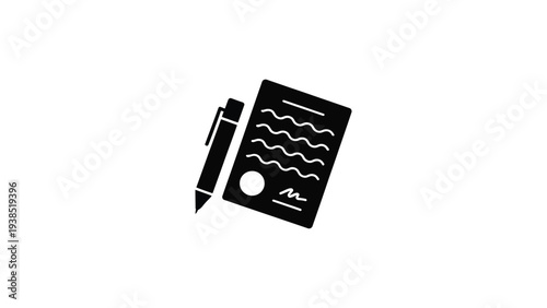 Minimal contract document with pen icon representing agreement, signature, legal paperwork, business deal, documentation and approval concept