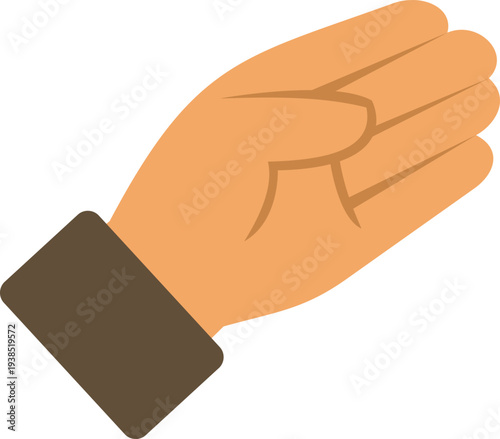 Flat style illustration of a human hand held palm up in a gesture of offering or request