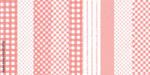 Close up of a red and white gingham checkered textile pattern