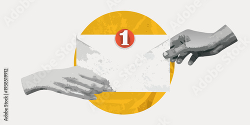 Two hands reaching for a partially revealed number one within a circle