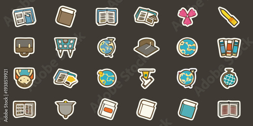 Collection of colorful education and learning themed sticker icons