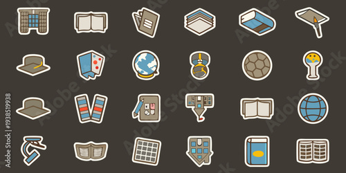 Collection of flat design icons representing various objects and concepts