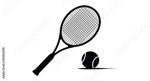 Tennis racket and ball graphic a striking black silhouette