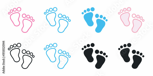 Baby footprints in various colors and styles are displayed neatly