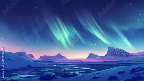 Stunning aurora borealis display over a snowy landscape at night