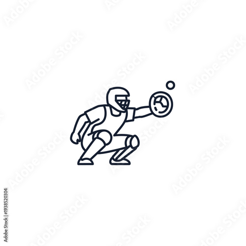 Simple line drawing of a lacrosse player in action catching a ball.