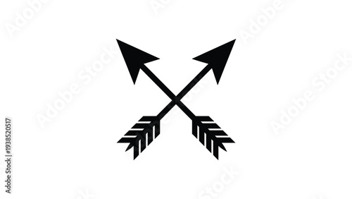 Crossed Arrows Black Silhouette Icon Isolated On White Background Tribal Arrow Symbol Vintage Hunting Weapon Minimal Vector Design