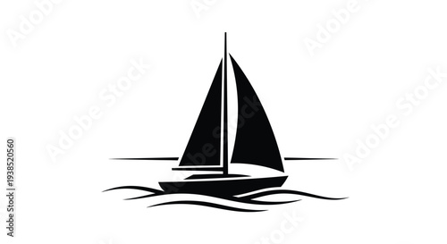 A sleek sailboat glides across wavy water a striking silhouette