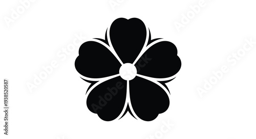 A simple stylized black flower with five petals and a circular center is shown high quality