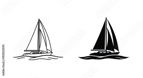 Two sailboats on water a striking black graphic silhouette