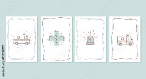 Medical Emergency Icons: Ambulance, Caduceus, Siren, First Aid
