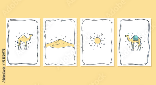 Desert Caravan Illustration: Camels, Dunes, and Sun