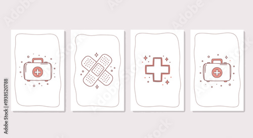 Medical Icons: First Aid Kit, Bandages, Cross - Healthcare Design Elements