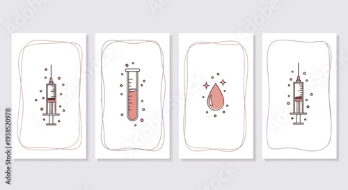 Medical Icons: Syringe, Test Tube, Blood Drop - Minimalist Design, Healthcare Concept