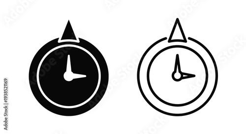 Two simple clock icons in black representing time passing silhouette